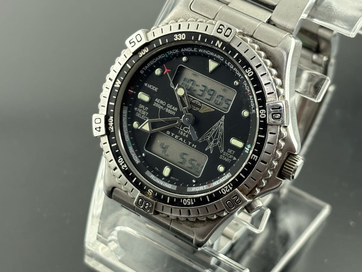 :[B87]1円～☆メンズアナデジ エルジン ELGIN ステルスエアフォース FK917-LI 動作品