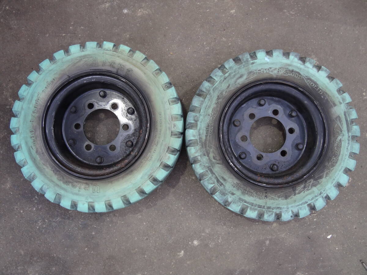 Japan製 フォークリフト タイヤホイール付き ノーパンクタイヤ AICHI 4.00-8/3.00D SOLID 2個 中古 ジャンク扱い