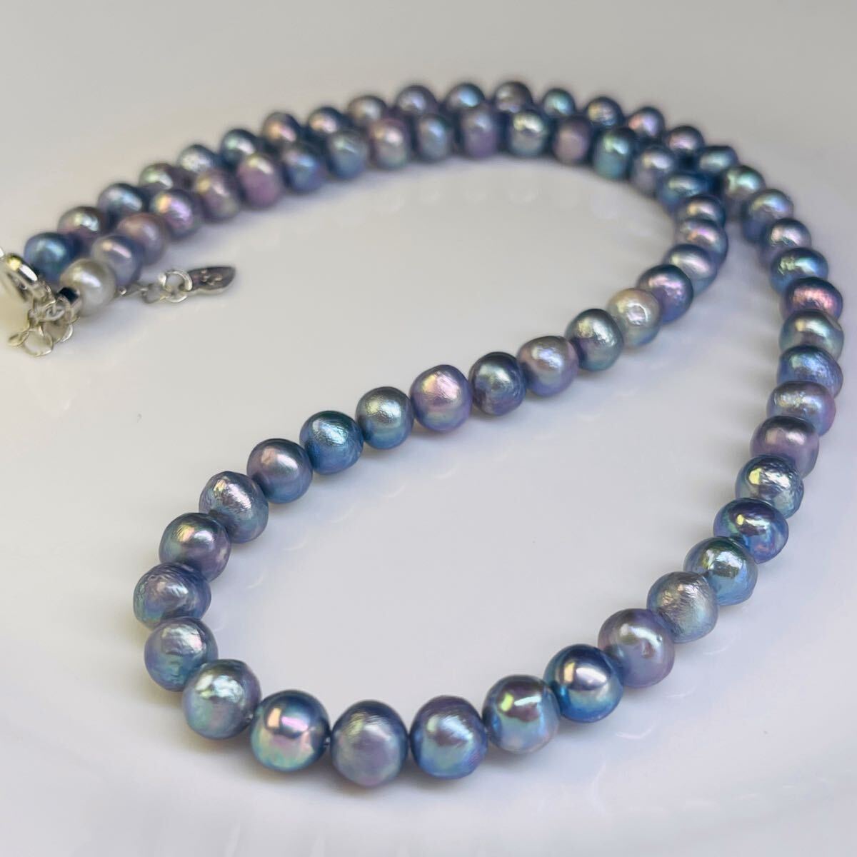 本真珠 ネックレス 黒真珠 パール バロックパール　パープルブラックブルー　フォーマル アクセサリー necklace 45cm シルバー　セール品