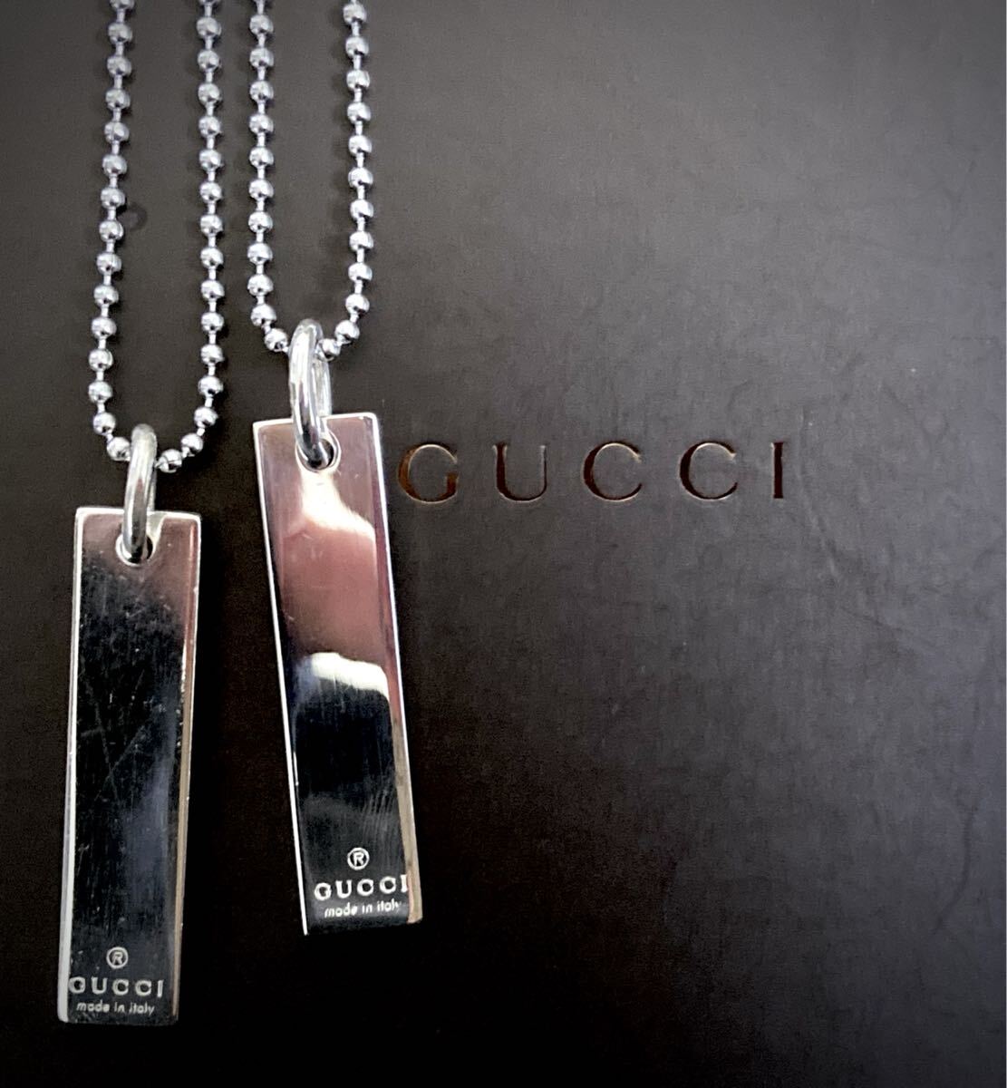 【即決】GUCCI/グッチ ペアネックレス プレート/タグ ネックレス/ペンダント(55cm)