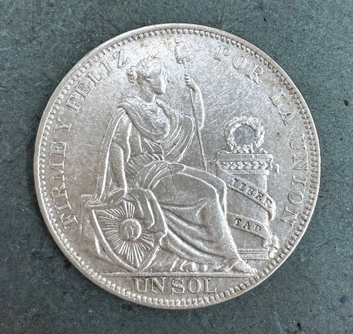 【BYa】ペルー 1ソル銀貨 1934 女神座像 銀品位50% 24.9ｇ 37.1ｍｍ