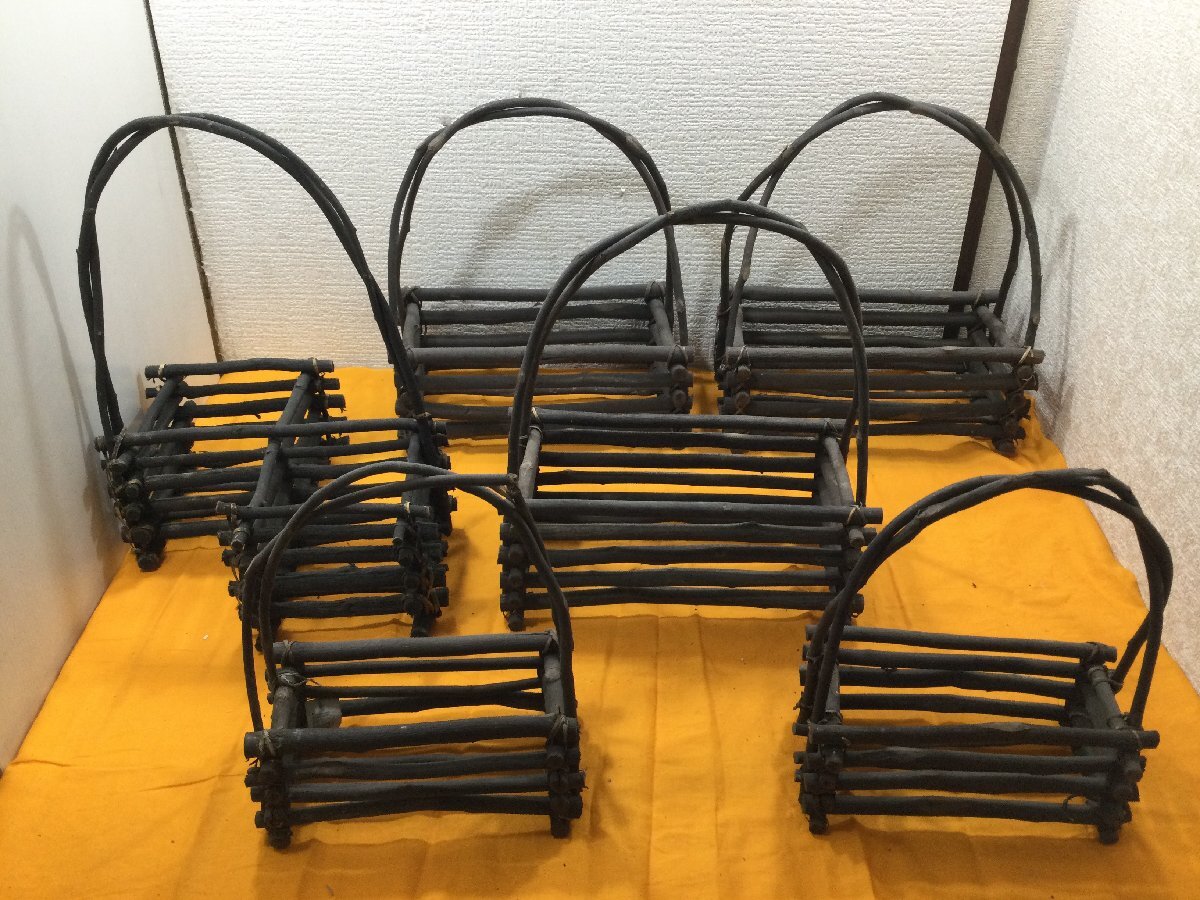 ガーデニング　アンティーク　木製　持ち手付き　鉢置き　鉢かご　花入れ　フラワーアレジメント　6点　まとめて