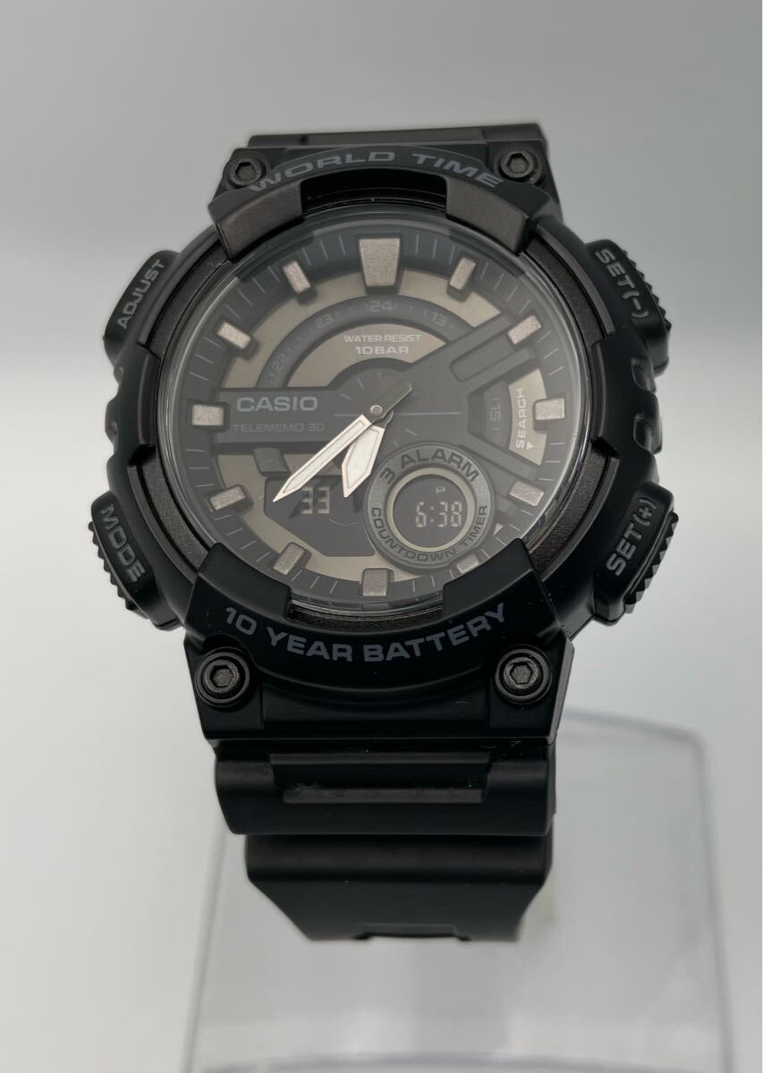 KH3581A188 稼動品 CASIO カシオ WORLD TIME 10 YEAR BATTERY AEQ-110 腕時計 ブラック クォーツ 本体のみ　現状品