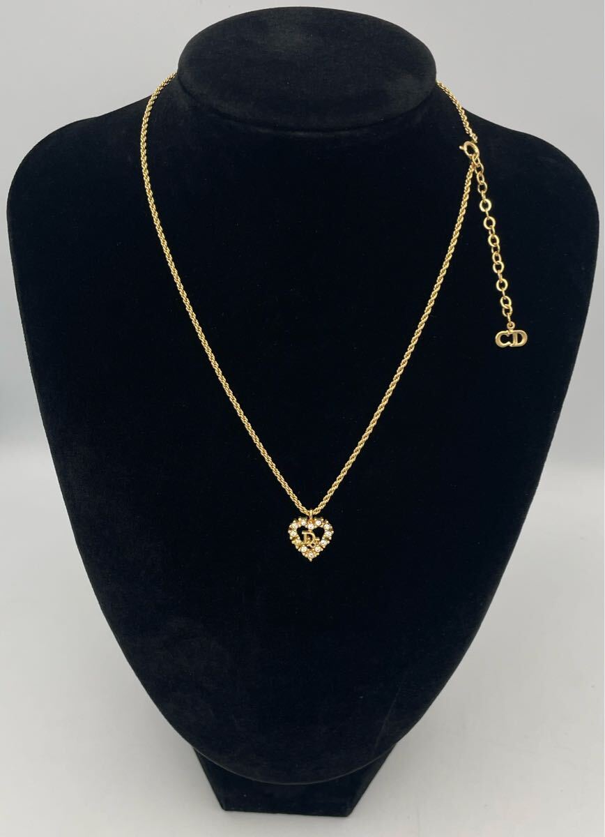 FY35103000A196 Christian Dior クリスチャンディオール ハート型ラインストーンネックレス CDロゴ ゴールドカラー 重さ約5.86g 現状品