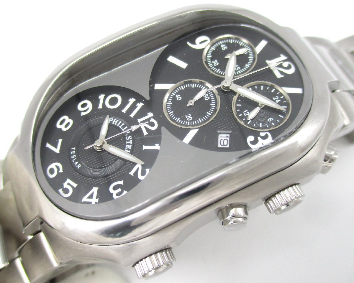 ■Philip Stein フィリップスタイン■美品■テスラ デュアルタイム クロノグラフ■メンズ腕時計