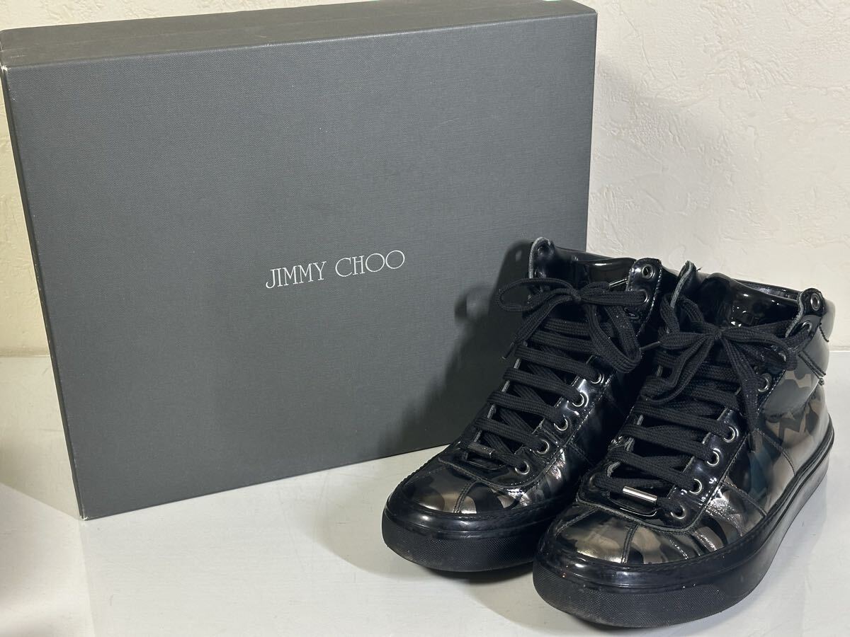 JIMMY CHOO ジミーチュウ 132BELGRAVI ベルグラヴィア カモフラ ハイカット スニーカー ブラック/ガンメタル サイズ40(約25〜25.5cm) 箱付
