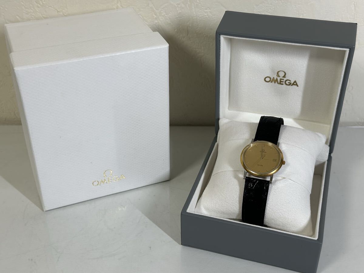 OMEGA オメガ DeVille デヴィル 742011 デビル デイト ゴールド 3針 メンズ用 腕時計 クォーツ 動作未確認 箱付き 勤続記念刻印あり