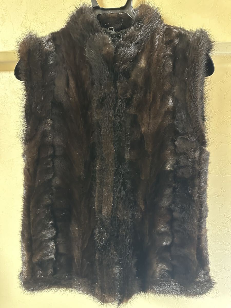 Cherminette シュルミネッテ 毛皮ベスト ノースリーブ ダークブラウン サイズ11号 女性物 レディース