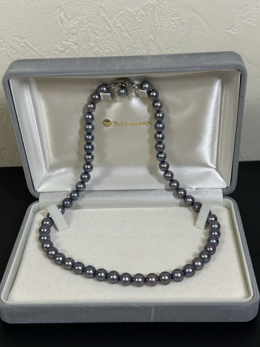 本真珠 ブラックパール ネックレス 留具silver シルバー 総重量約39g 冠婚葬祭 レディース アクセサリー 箱付き