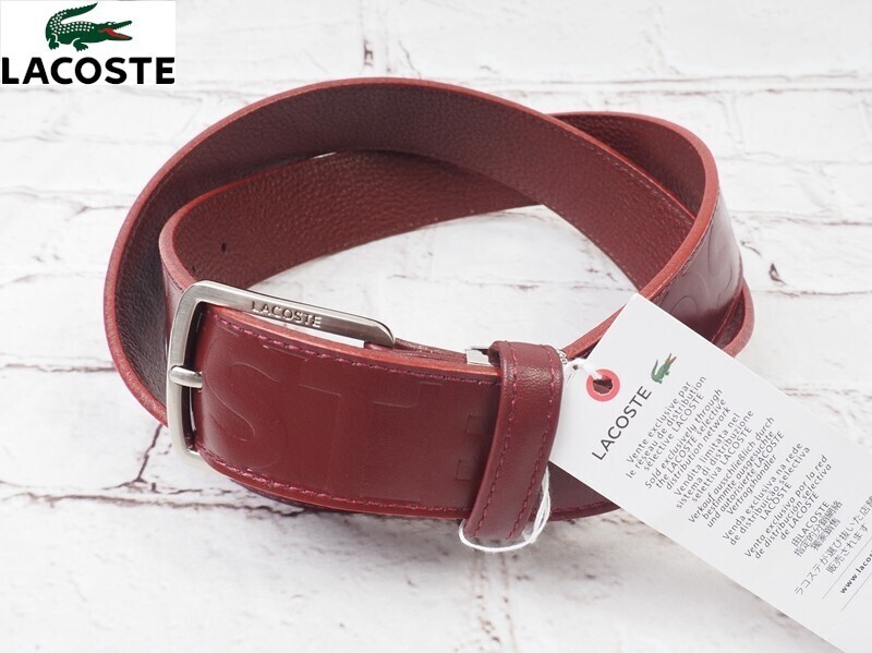 新品 LACOSTE ラコステ 日本製 本革レザー エンボス型押し ベルト メンズフリー赤 0122-10