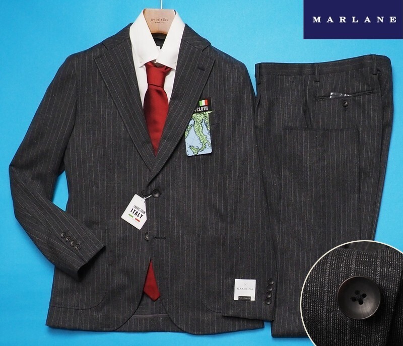 新品8.6万円 大手百貨店扱い 春夏『MARLANE マルラーネ 伊製生地』毛・綿・麻 ストライプ セットアップ スーツA6灰(C) 1654291