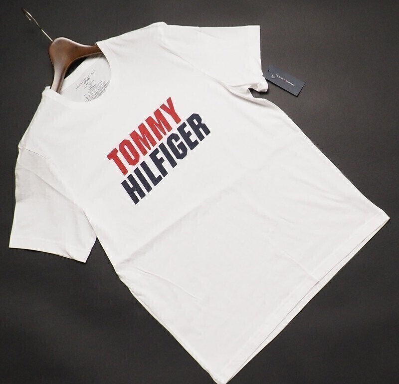 新品 TOMMY HILFIGER トミー ヒルフィガー ビッグロゴ クルーネック 半袖Tシャツ US:M JP:L 白 09T3874100