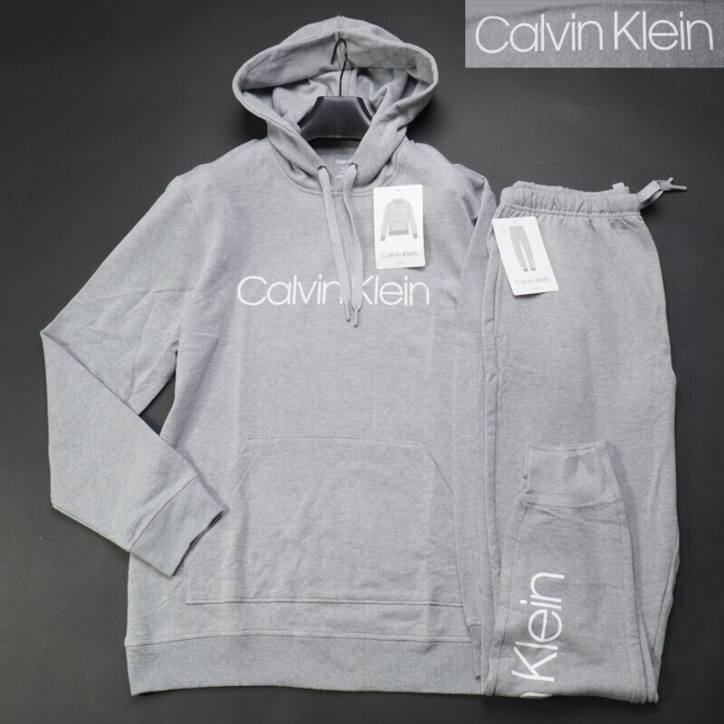 新品正規品 Calvin Klein カルバンクライン スウェット 上下セットアップ フーディー/ジョガーパンツ US:L JP:XL 灰(A12) np2224s/np2221s