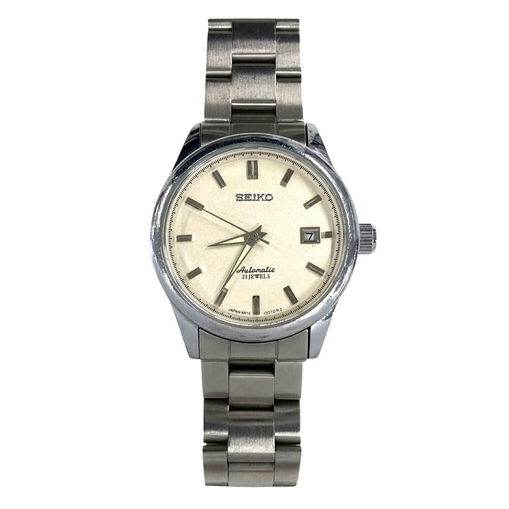 セイコー SEIKO 4R35B 23Jewels デイト 裏スケ 稼働品 腕時計 シルバー文字盤 自動巻き メンズ
