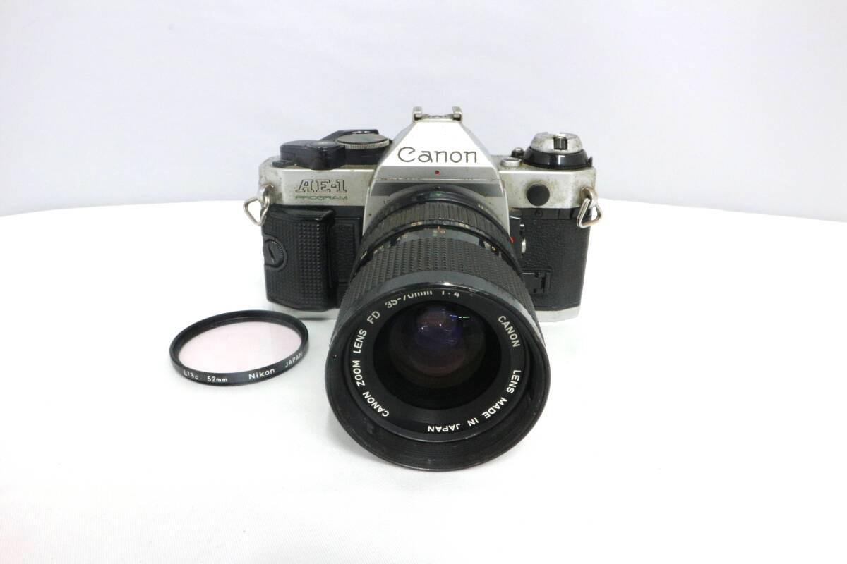 【シャッターOK】Canon AE-1 プログラム シルバー FD 35-70mm F4 セット 露出オート搭載 キヤノン フィルムカメラ 通電確認済 Y280