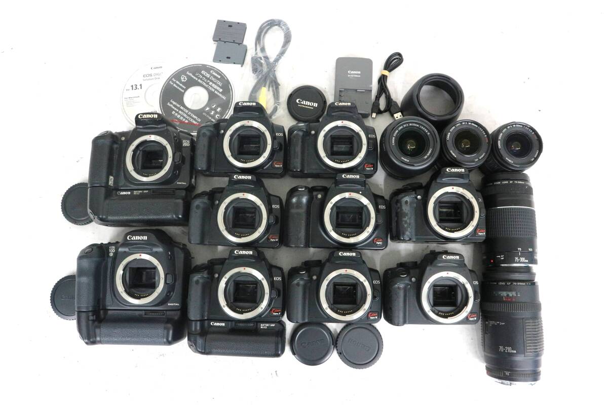 【CANON】EOS Kiss Digital X N 20D 10D EF 70-210mm F4 75-300mm 18-55mm ズームレンズ まとめ 動作未確認 未清掃 現状 Y282
