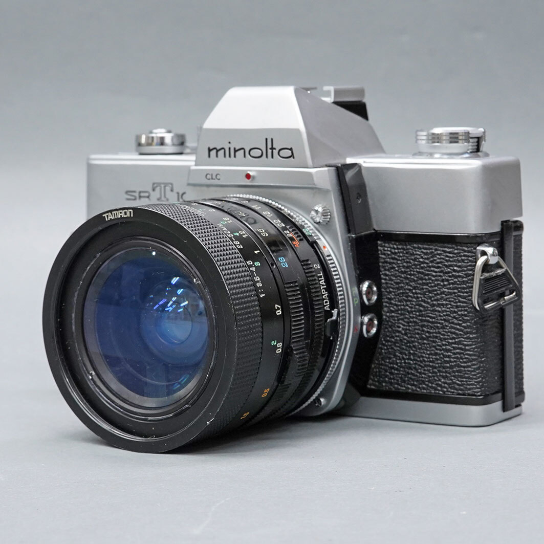 【40】MINOLTA SRT 101シルバーボディ　ズームタムロンCF MACRO 1:3.5-4.5 28-50mmレンズ付
