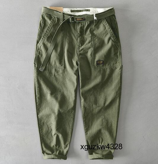 メンズカーゴパンツ ワイドパンツチノパンコットンズボン無地ワークパンツ ロングカジュアルボトムス軍パン アウトドアミリタリーグリーン