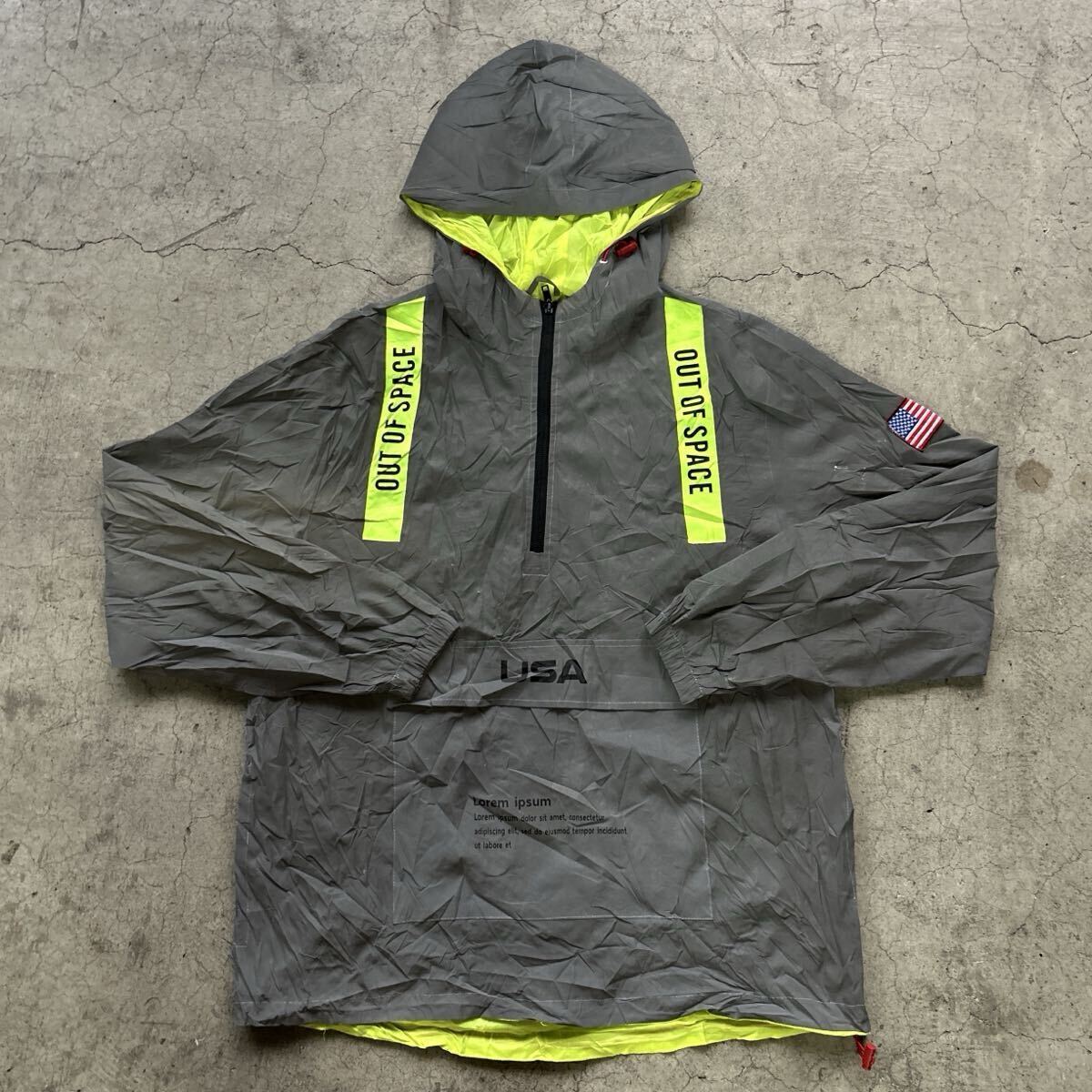 高機能 BLEECKER & MERCER リフレクター Lサイズ アノラックパーカー ネオンカラー 反射 ナイロンジャケット us古着 卸売 フード付き 