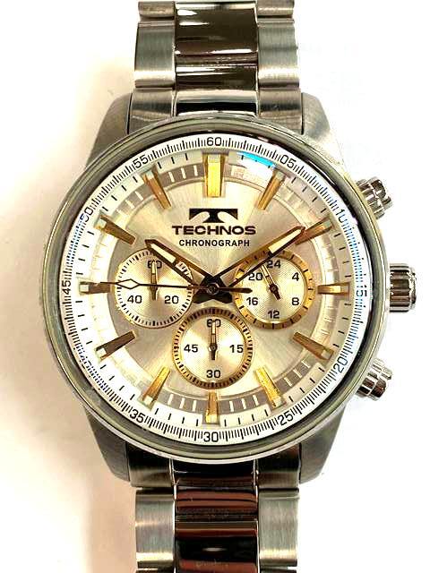 【即決/稼働】 TECHNOS テクノス クロノグラフ T8A31 シルバー文字盤 腕時計 電池式 クオーツ メンズ