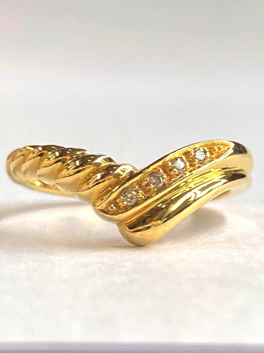 【即決/約9.5号】 K18 ダイヤモンド リング 0.03ct 2.8g V字デザイン 18金 イエローゴールド 指輪 レディース 貴金属 ジュエリー