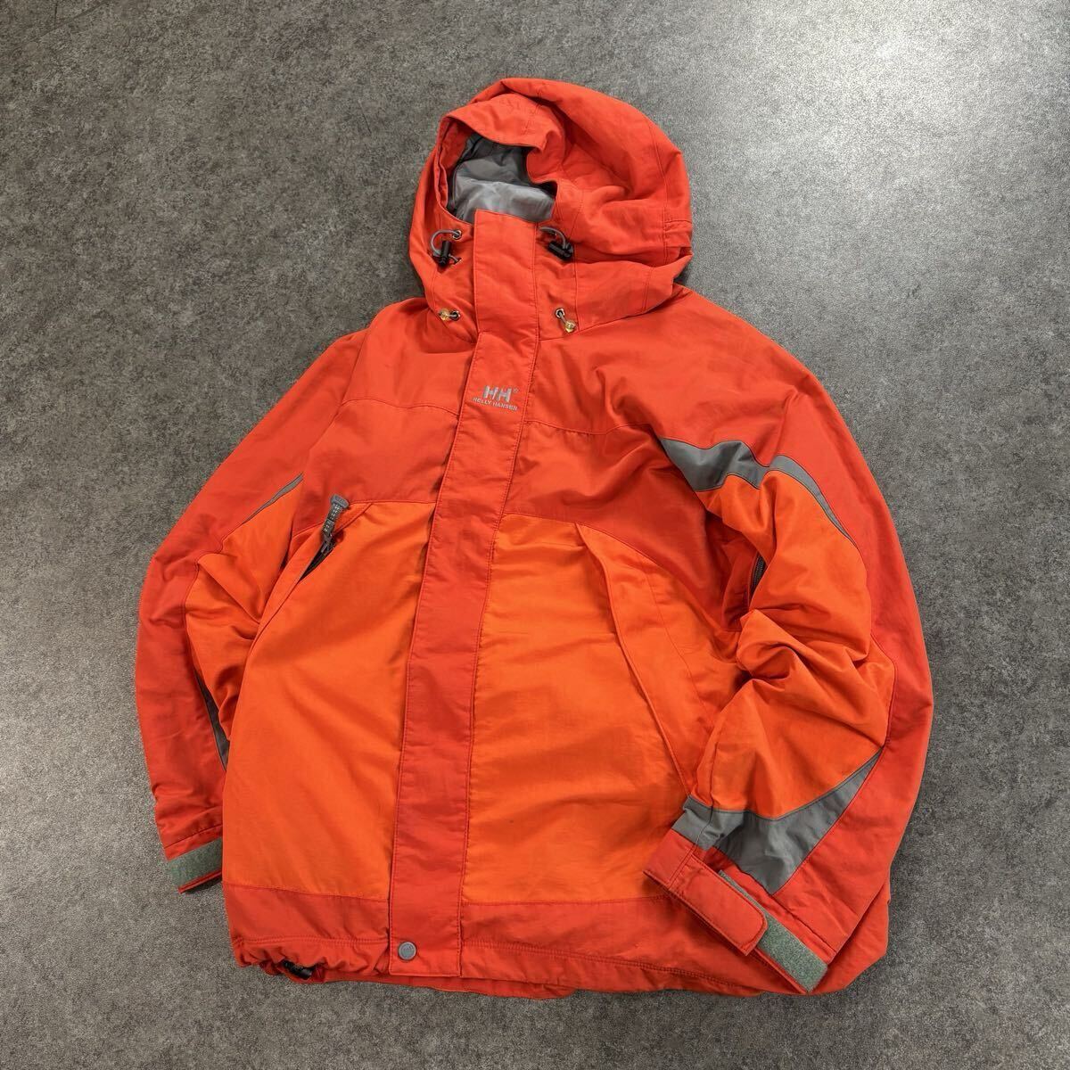 HELLY HANSEN ヘリーハンセン ジップアップ マウンテンパーカ ナイロンジャケット 比翼ジップ オレンジ ロゴ刺繍 メンズ L HVD1766
