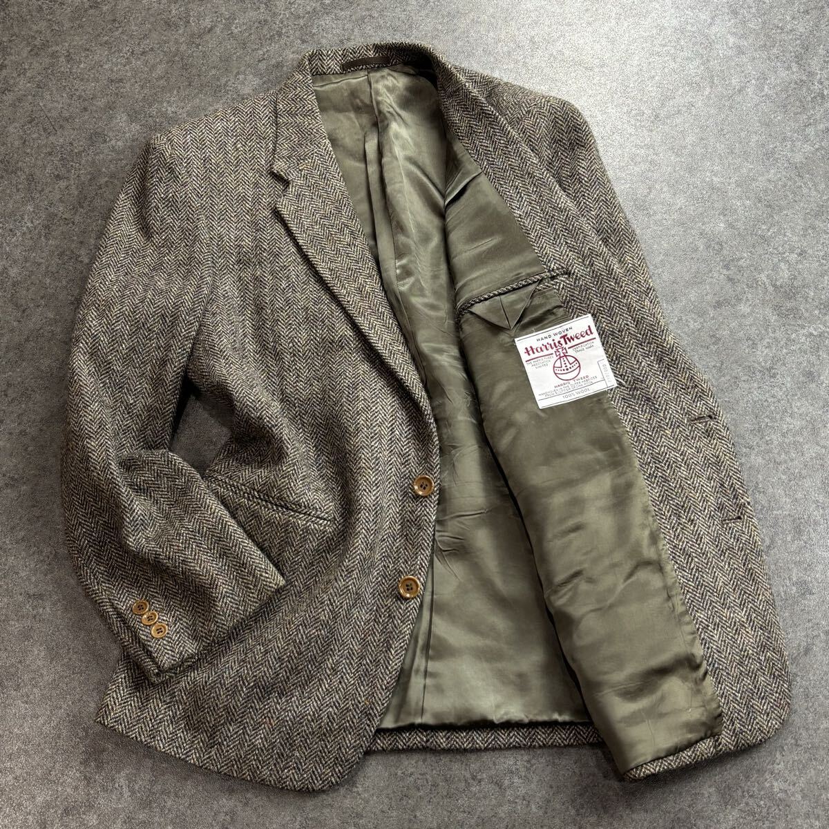 サンプル品 GLENOVER Harris Tweed ハリスツイード テーラードジャケット ブレザー 茶系 シングル 2B ヘリンボーン メンズ XL 大きいサイズ