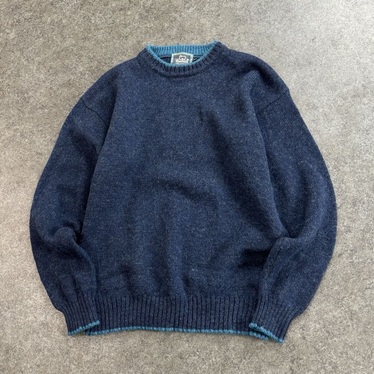 80s Vintage Woolrich ASICS社製 ウールリッチ 長袖 ウール クルーネック ニット セーター 無地 ネイビー ヴィンテージ ビンテージ L