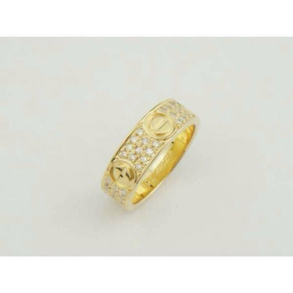 本物 正規品 鑑別書付き カルティエ YG ラブリング パヴェダイヤ #60 20号 イエローゴールド 18k ダイア