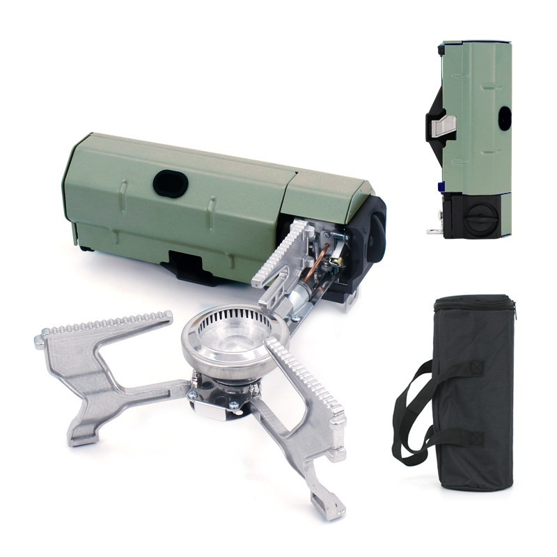 折りたたみ式ストーブ ミニカセットコンロ アウトドア 小型軽量 ポータブル 速加熱卓上コンロ キャンプ 収納袋 屋内屋外 グリーン