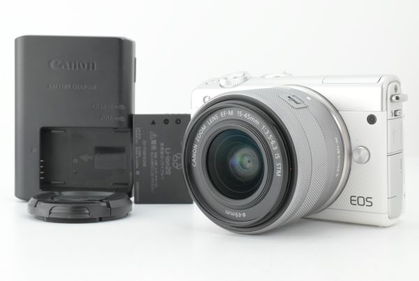 【美品】Canon EOS M100 EF-M 15-45mm F3.5-6.3 IS STM White キャノン ミラーレス一眼レフカメラ ホワイト (EF-TN-JP2142)