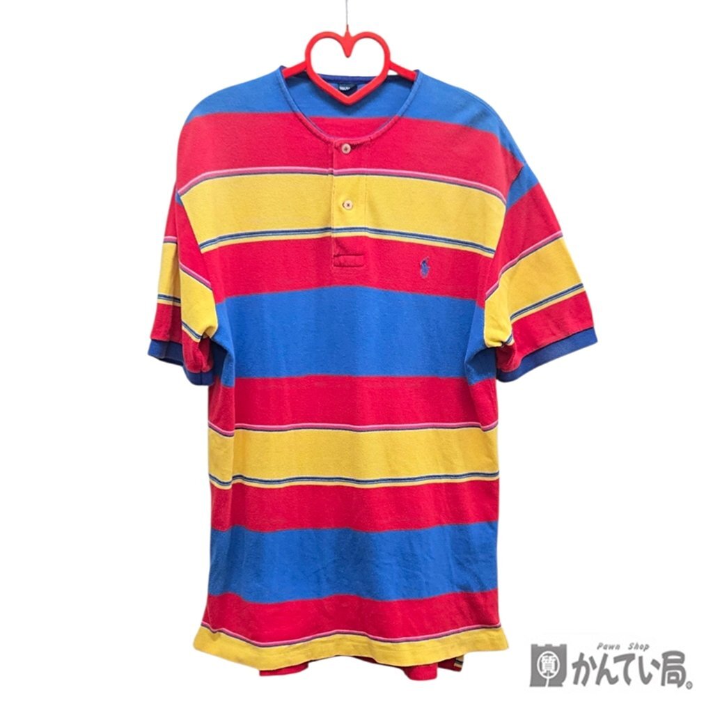 RALPH RL LAUREN ラルフ ローレン コットンシャツ 半袖シャツ 丸首 サイズ36 Lサイズ相当 COTTON100％ レッド×イエロー×ブルー