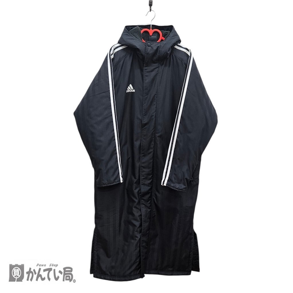 adidas アディダス ロング ジャケット Sサイズ 総丈：約117ｃｍ 203828 JD0023 ブラック×ホワイト ベンチコート 男女兼用 裏ボア 羽織物