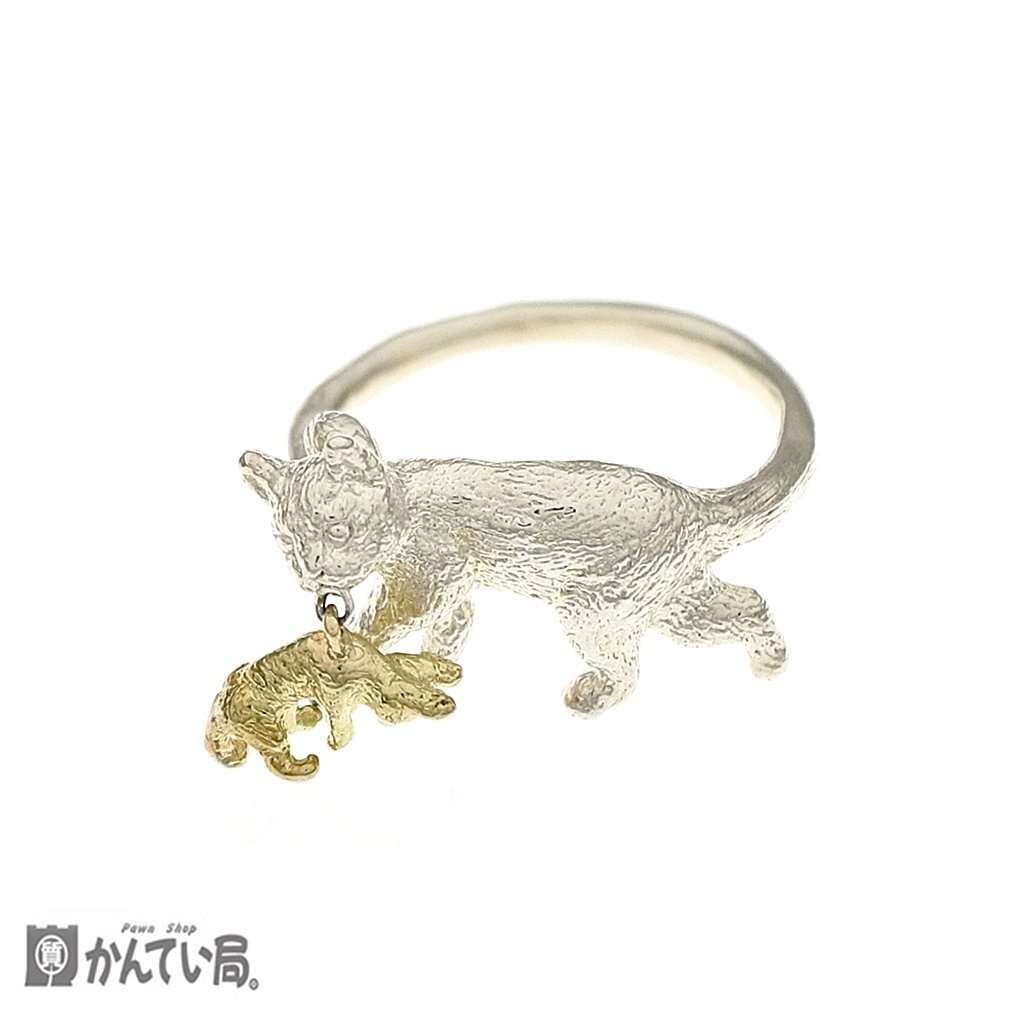 美品 harth ハート 子猫を咥えている猫 リング 指輪 リングサイズ 約10号 総重量：約4.3ｇ SILVER 925/K18(カードに記載有り) アクセサリー