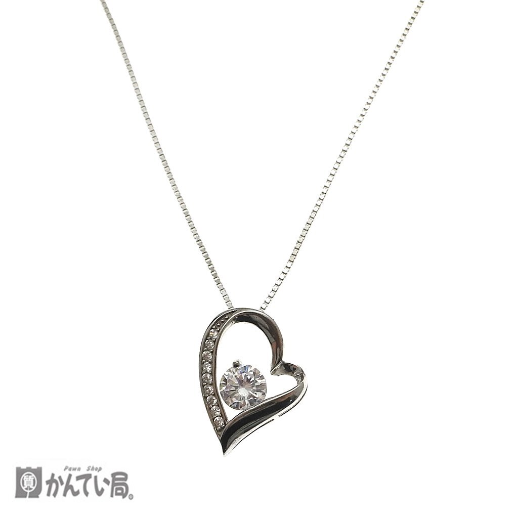 送料無料 未使用 保管品 ハート ストーン ネックレス SILVER 925 レディース アクセサリー キラキラ シルバー ハートモチーフ シンプル