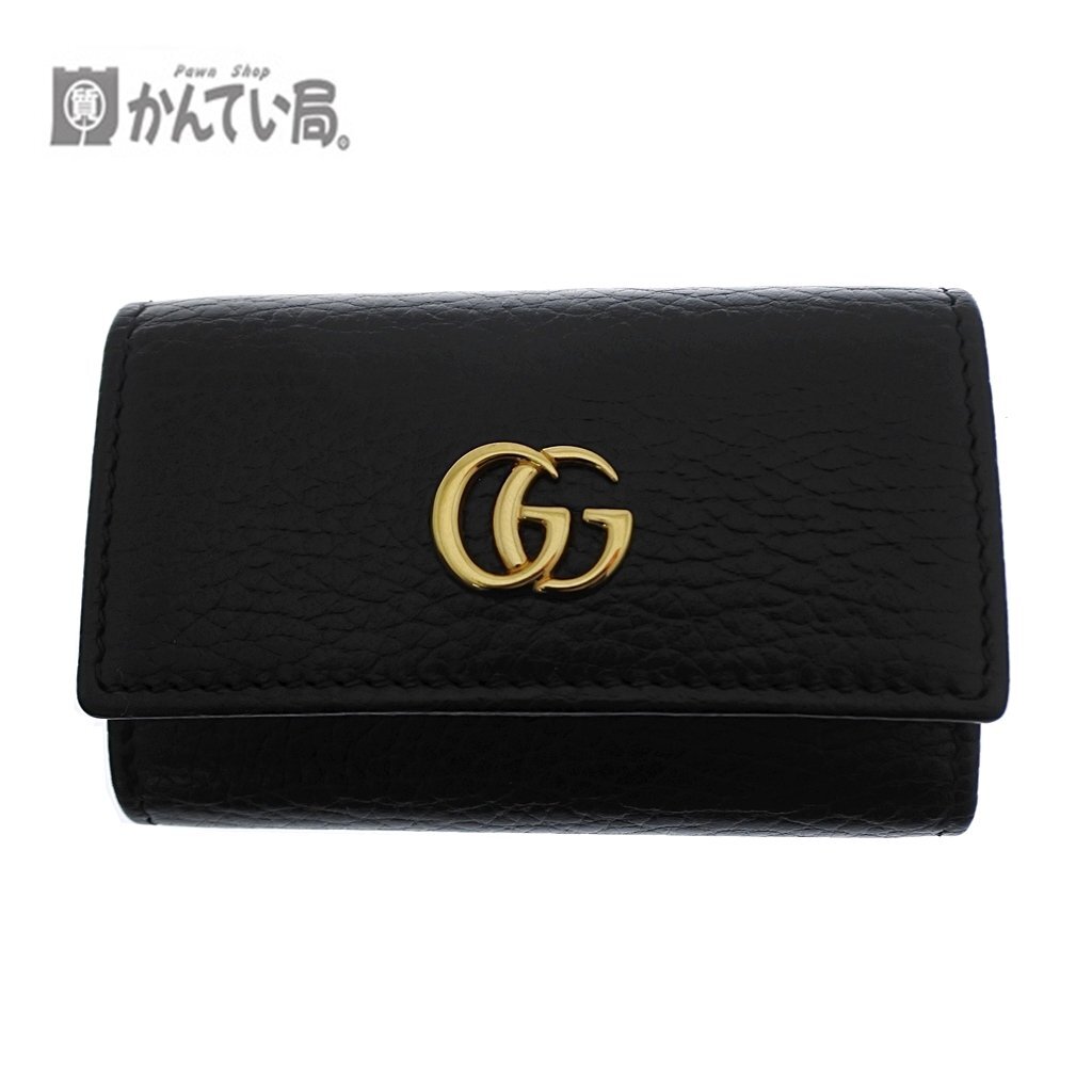 GUCCI グッチ ダブル G 6連 キーケース 456118 ブラック 黒 レザー 本革 ブランド ロゴ 金具 ゴールド スナップ開閉式 送料無料
