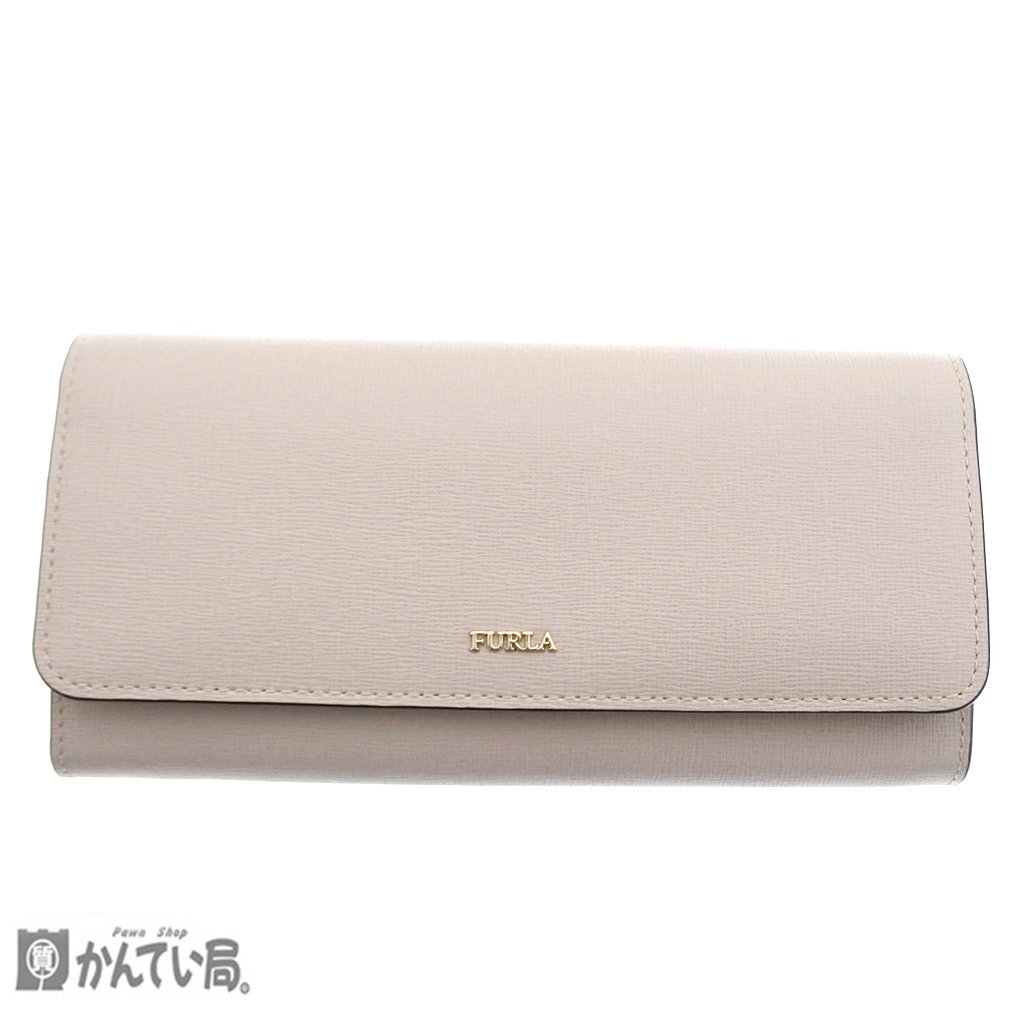 未使用 保管品 FURLA フルラ バビロン 二つ折り 長財布 ベージュ系 ホック開閉式 レディース 箱 タグ有り ファスナー開閉小銭入れ