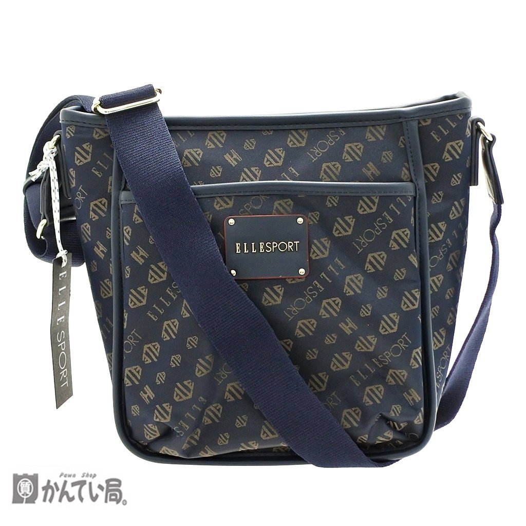 未使用品 ELLE SPORT エルスポーツ 5021 はっ水ジャガード モノグラムデザイン ショルダーバッグ ネイビー レディース メンズ 肩掛け