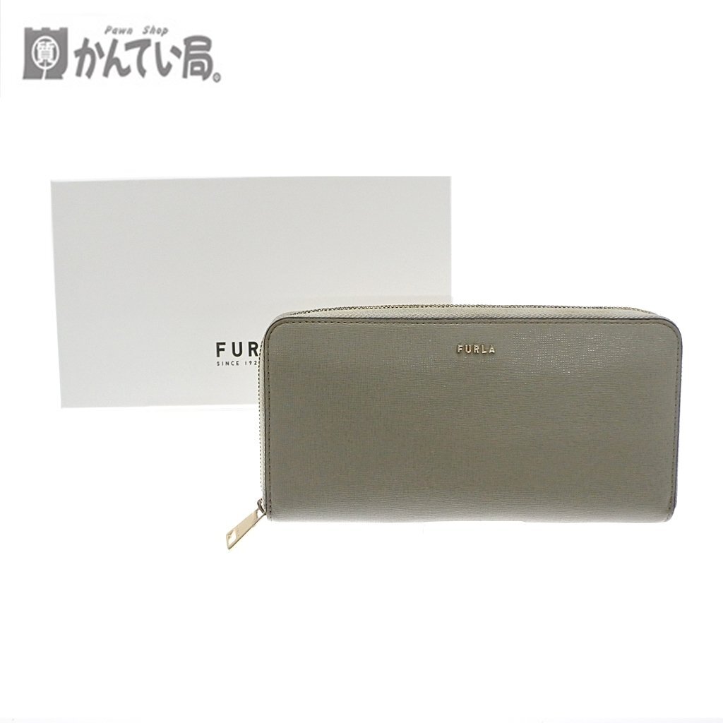 FURLA フルラ ラウンド ジップ 長財布 PCX7UNO-B30000 グレーベージュ レザー (牛革) ファスナー 開閉式 箱 保存袋 ロゴ ウォレット 女性
