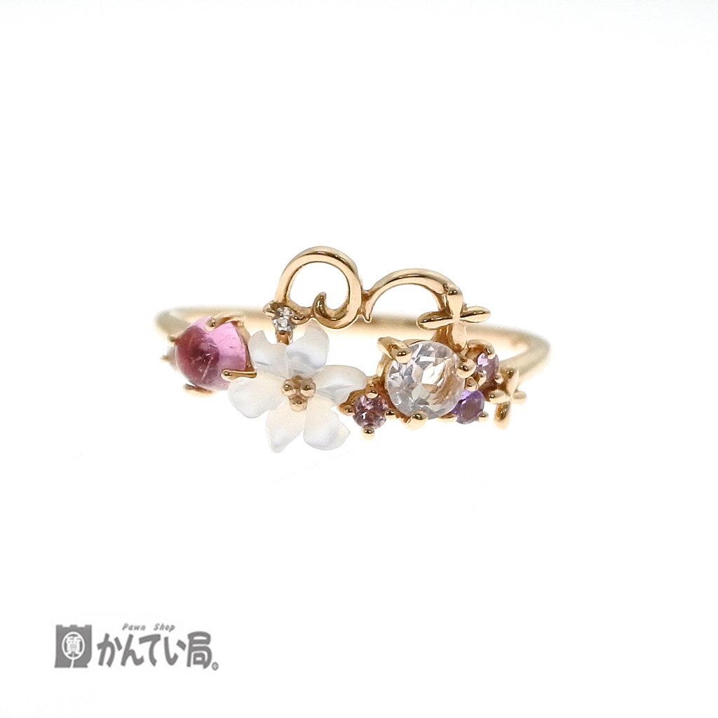Samantha Tiara サマンサティアラ フラワーレターズリング K18 Wシェル Pトル サファ 約:7号 レディース 指輪 ピンクゴールド 箱付き SPG