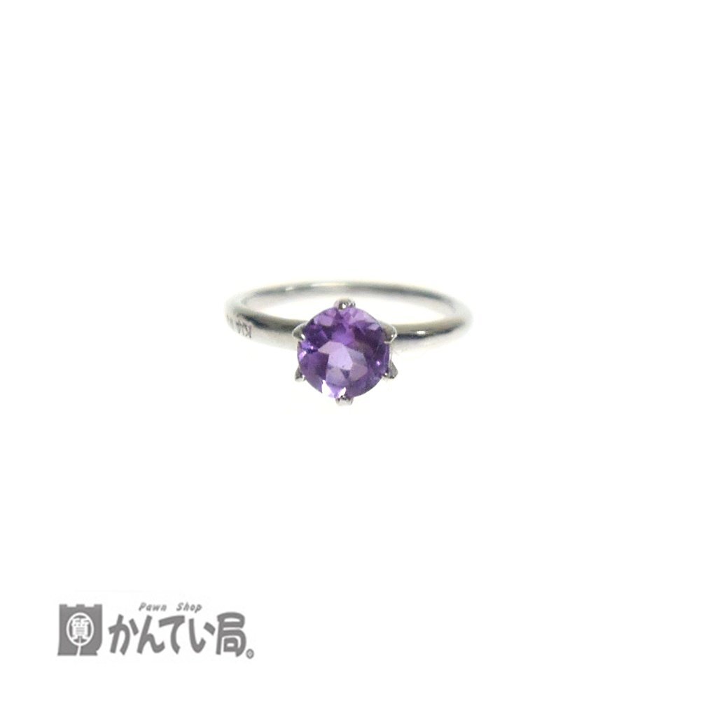極美品 天然アメジスト ベビーリング K14WG 指輪 赤ちゃん ホワイトゴールド リング 記念 お祝い お守り 2月 洗浄・消毒済み 保証書付き