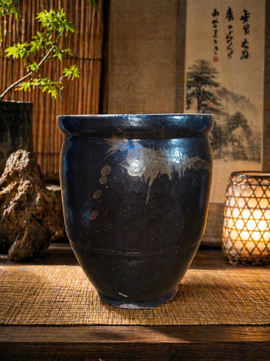 管R490b 水甕 大壺 1点 高さ約32.5cm 直径約25.5cm 約6kg 陶器 壺 花器 傘立て 古民具 信楽焼 水瓶
