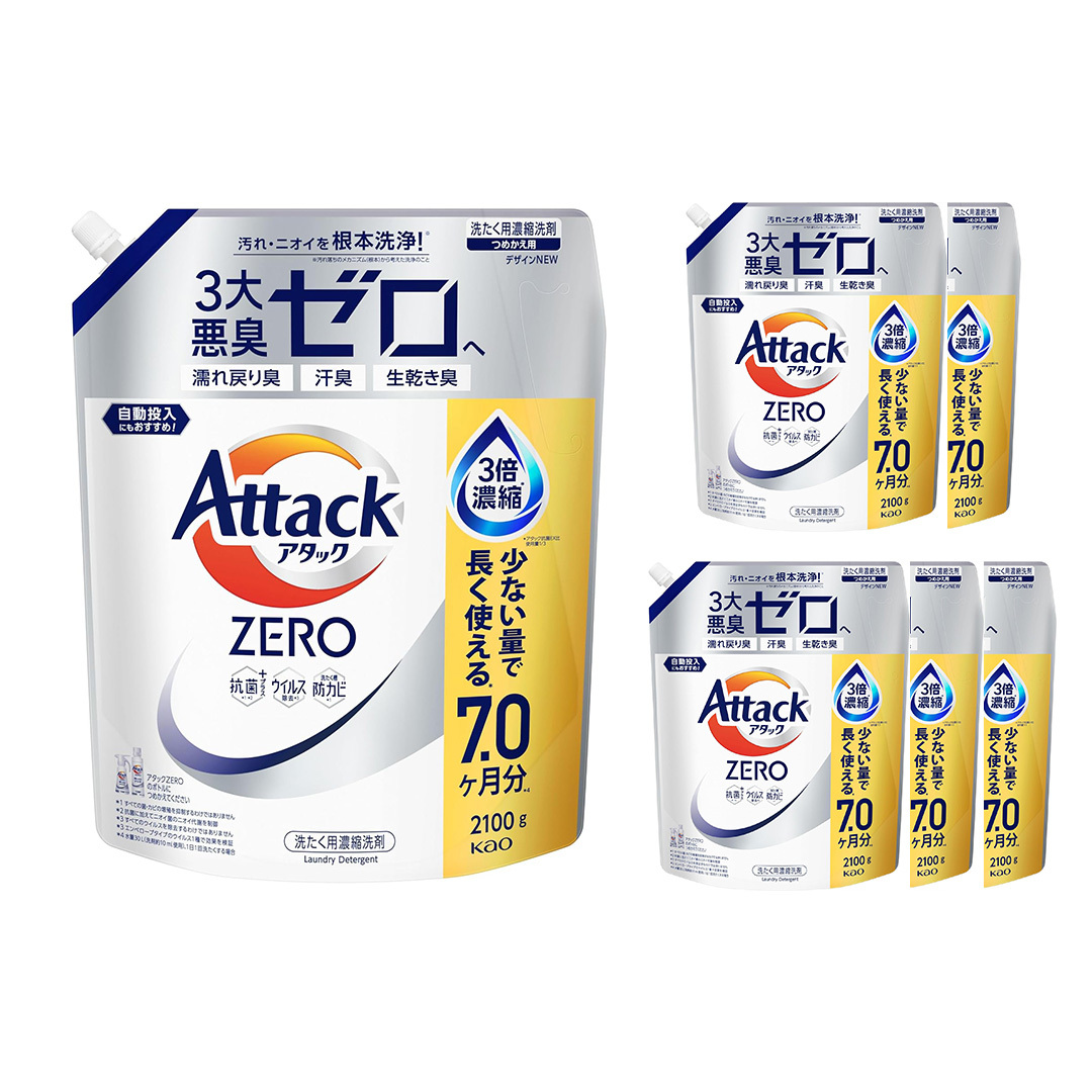 6個セット アタックZERO アタックゼロ アタック液体史上 最高の清潔力。無菌レベルの消臭力 詰め替え 2100ｇ