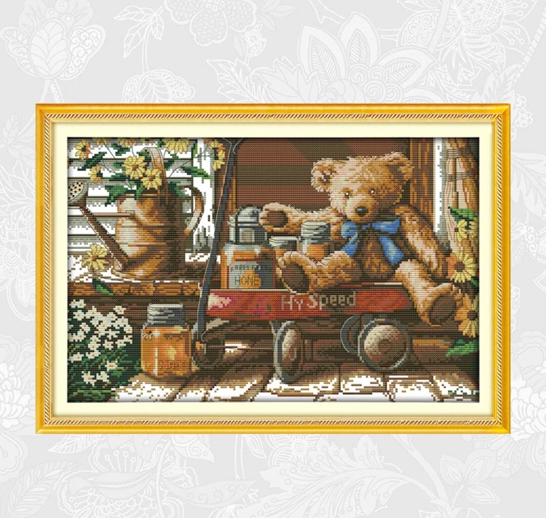 クロスステッチキット Honey Bear ハチミツくま 14CT 刺繍