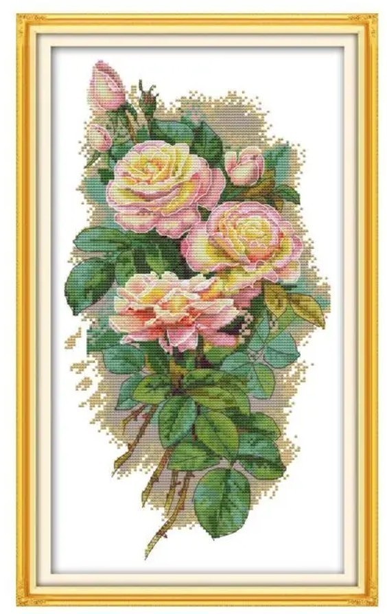 クロスステッチキット レトロローズ Retro rose バラ 薔薇 14CT 25×42cm 布に図案印刷あり 刺繍