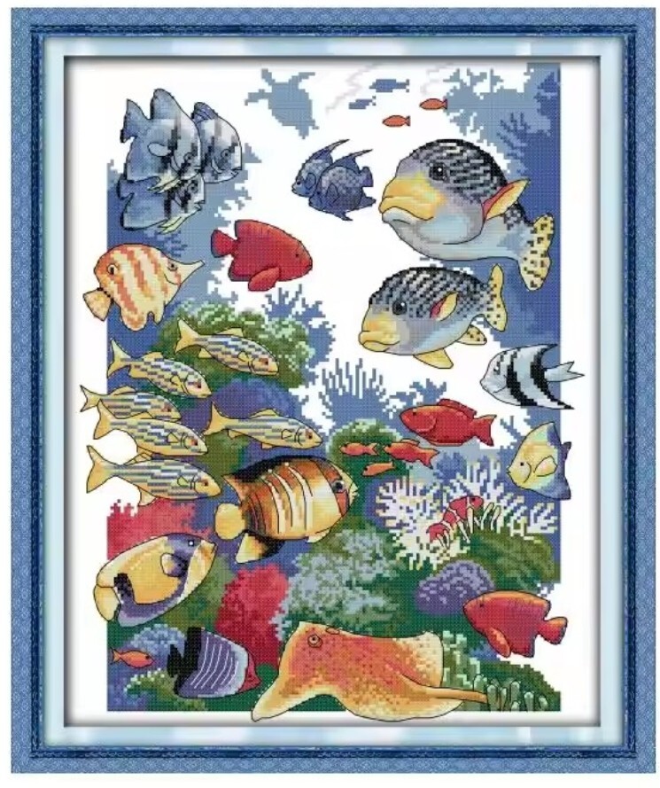 クロスステッチキット 海の生き物 熱帯魚 サンゴ礁 カラフル 刺繍