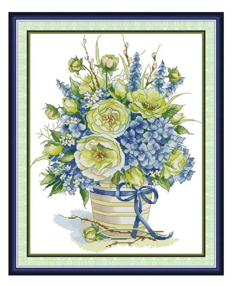 【送料無料・匿名配送】クロスステッチキット Blue Hydrangea Basket あじさい 紫陽花 14CT 刺繍