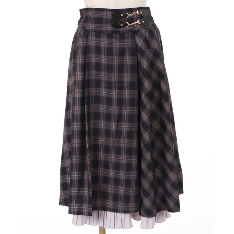 訳あり 新品タグ付き axes femme アクシーズファム 裾プリーツチェック柄スカート パープル M