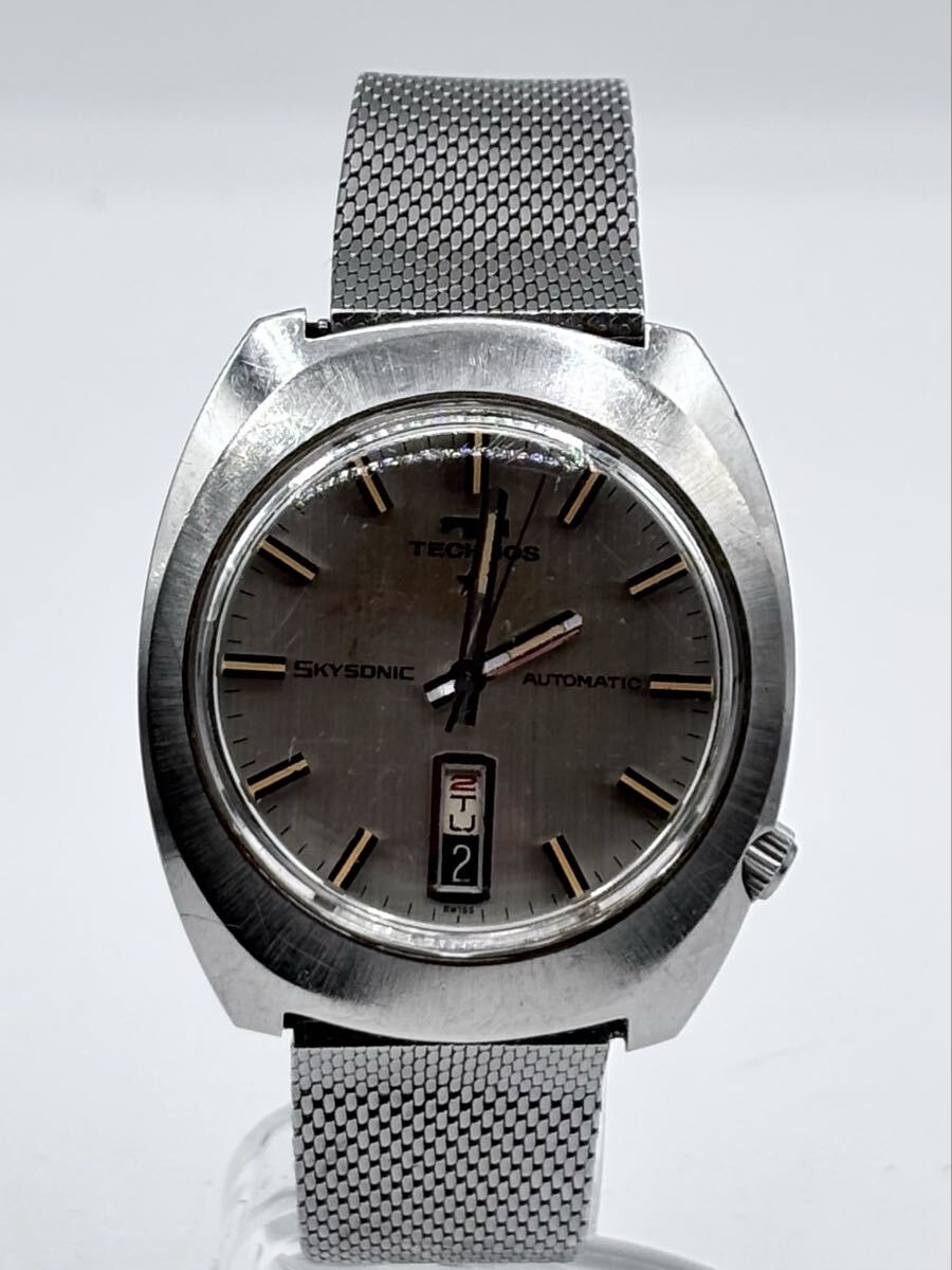 【AT-62】テクノス スカイ ソニック　腕時計　TECHNOS　SKY SONIC　自動巻き　稼働のみの確認　純正ベルト　メンズ　時計　現状品　