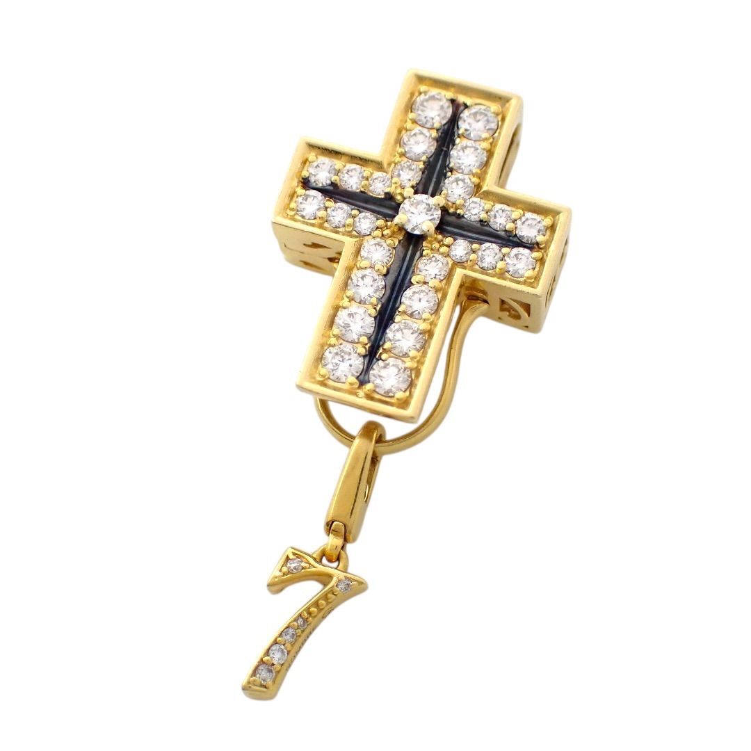 ゆきざき 0.61ct ダブルトップ 0.03ct ノンブル No.7 ダイヤモンド ダイヤ ネックレストップ ペンダントトップ K18 ブラック クロス 4838
